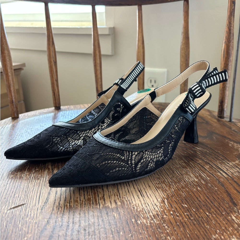 Nicole Miller Black Lace Slingback Heels